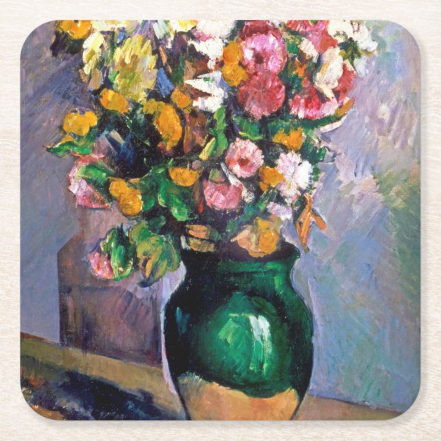 Flowers in Vase, Cezanne Square Paper Coaster (Front)
