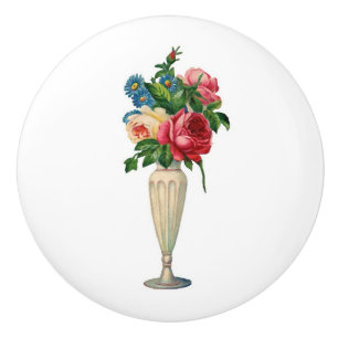 Flowers in Vase Elegant Shabby Chic Ceramic Knob
