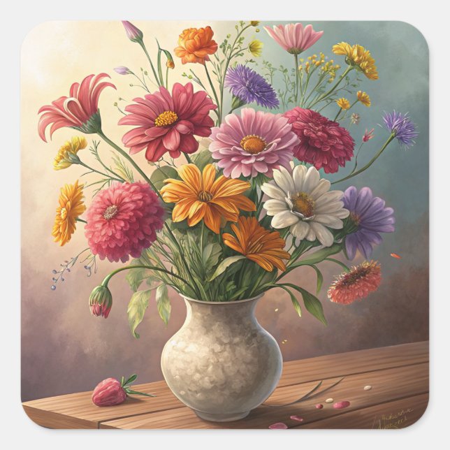 Flowers in vase square sticker (Front)