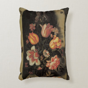 Flowers in Vase, Vintage Baroque Floral Still Life Accent Pillow