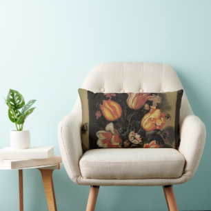 Flowers in Vase, Vintage Baroque Floral Still Life Lumbar Pillow