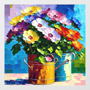 Flowers in watering cans window cling
