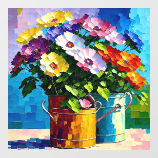 Flowers in watering cans window cling