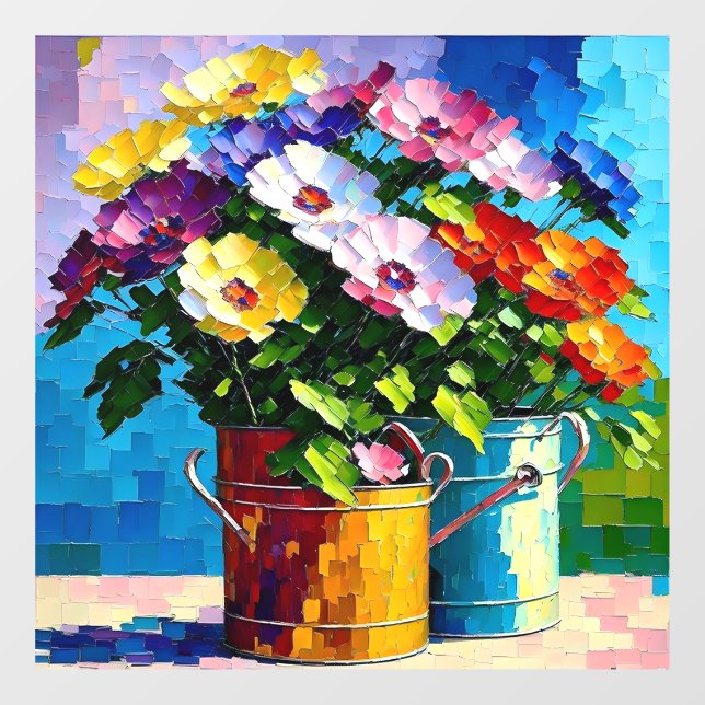 Flowers in watering cans window cling (Sheet)