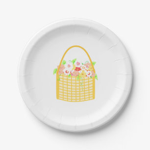 Flowers in Wicker Basket Paper Plate