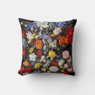 Flowers in Wooden Vessel, Jan Brueghel the Elder Throw Pillow
