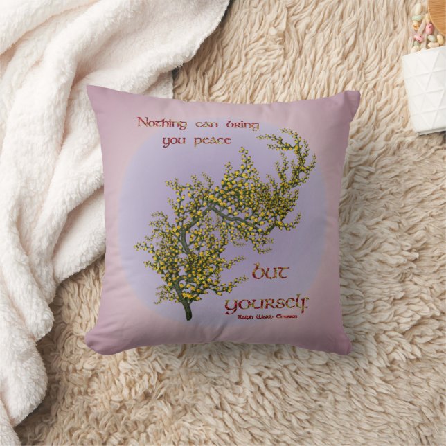 Flowers Inner Peace Inspirational Quote Throw Pillow (Blanket)