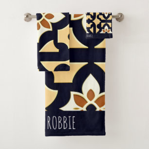 Flowers Isometric in Box Beige Botanical Pattern Bath Towel Set