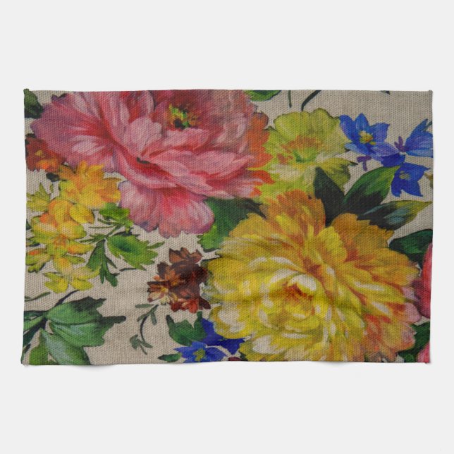 Flowers japandi colors texture kitchen towel (Horizontal)