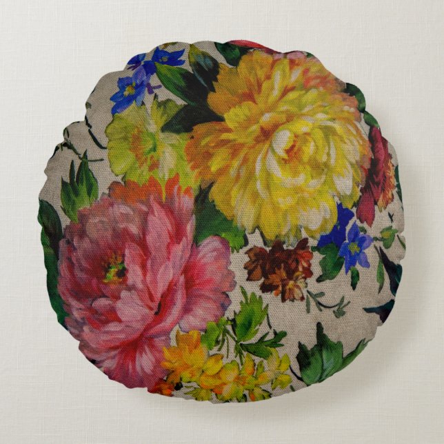 Flowers japandi colors texture round pillow (Front)