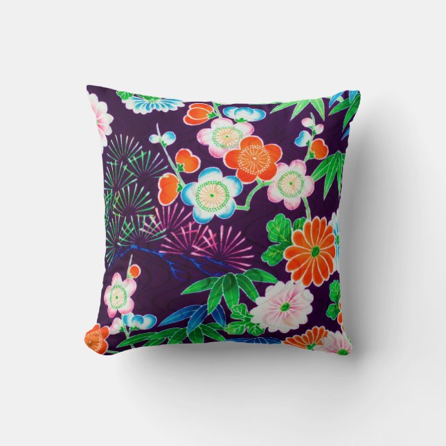Flowers, Japanese Design Throw Pillow (Front)