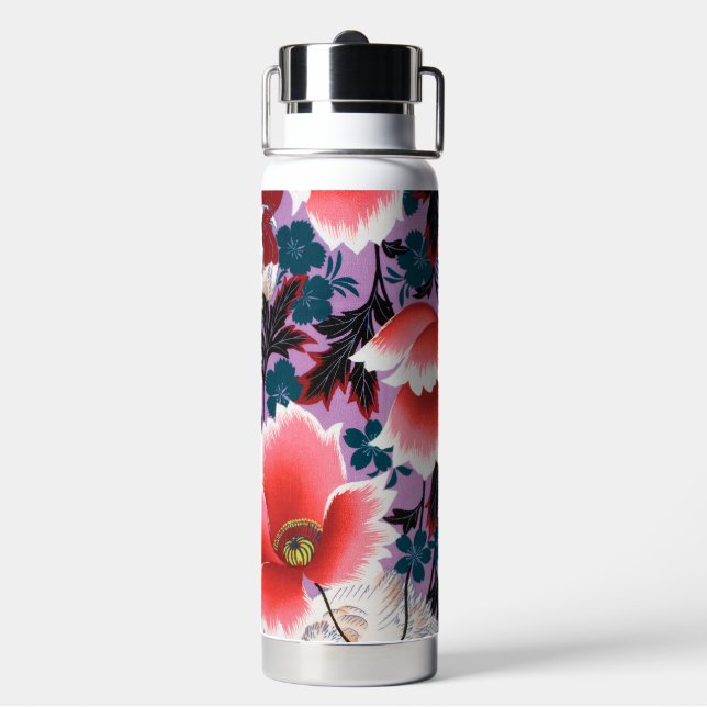Flowers, Japanese Design Water Bottle (Back)