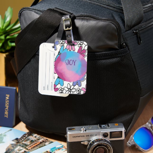 Flowers, Joy, Fun Graphic Luggage Tag (Front & Back)
