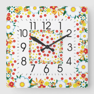 Flowers kitchen square wall clock