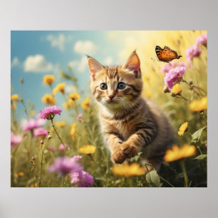 *~*  Flowers Kitty 5:4  Kitten Cat Butterfly AP68  Poster