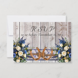 Flowers, Lace & Horseshoes, Blue Ribbon RSVP Card