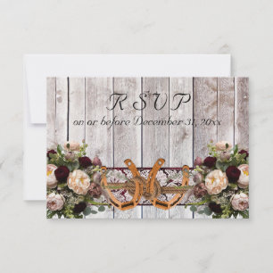 Flowers, Lace & Horseshoes, Burgundy Ribbon RSVP Card