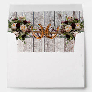 Flowers Lace & Horseshoes, Burgundy Wedding Envelope
