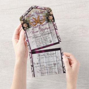 Flowers, Lace & Horseshoes, Purple Ribbon All In One Invitation