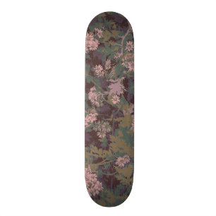 Flowers, leafs, and camouflage skateboard