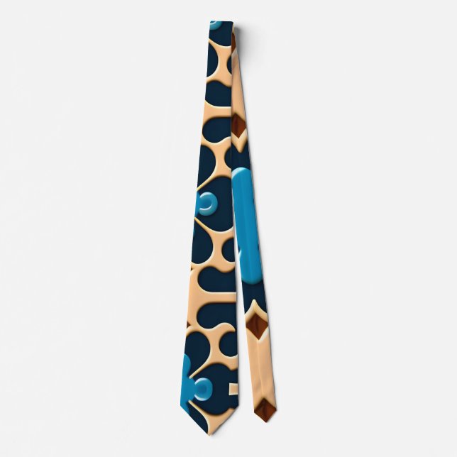 Flowers Leaves Blue Beige Floral Pattern Tie (Front)