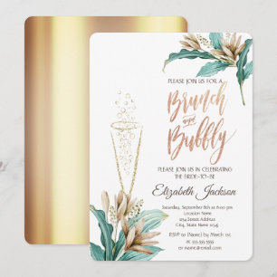 Flowers Leaves Champagne Glass Bridal Shower Invitation
