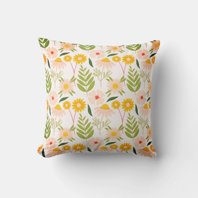 Flowers & Leaves Garden Pattern Throw Pillow (Front)