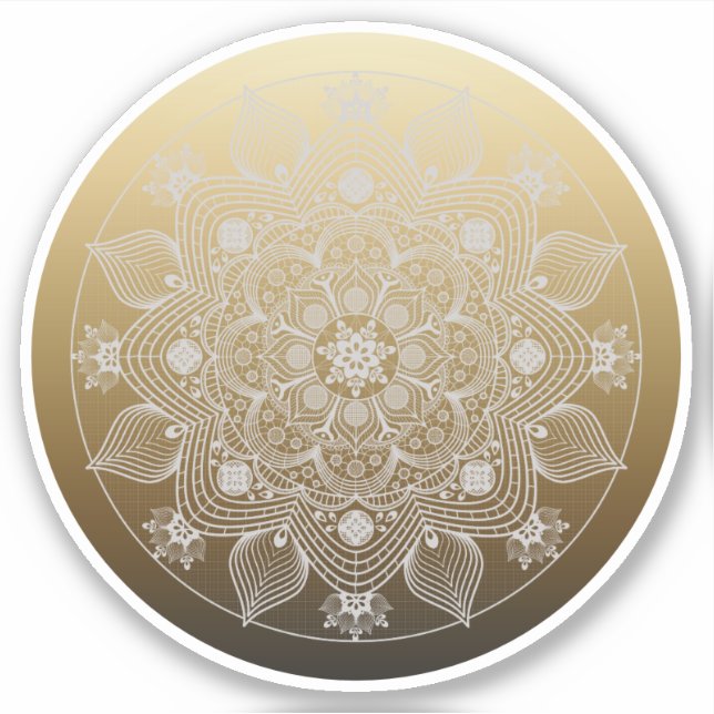Flowers, Leaves, White Lace Floral Mandala on Gold (Front)