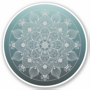 Flowers, Leaves, White Lace Floral Mandala on Teal