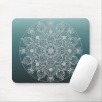 Flowers, Leaves, White Lace Floral Mandala on Teal