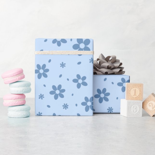 Flowers Light Blue pattern Wrapping Paper (Baby Shower)