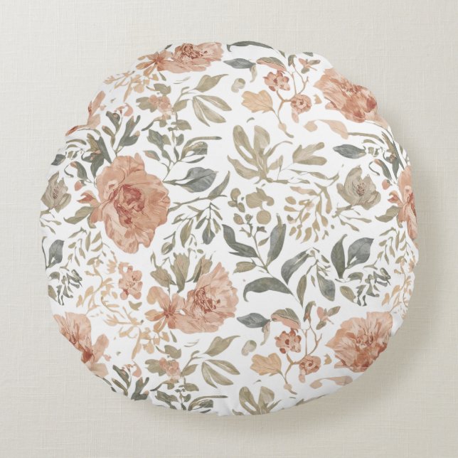 Flowers Line Pattern Rounded Pillowcase Round Pillow (Front)