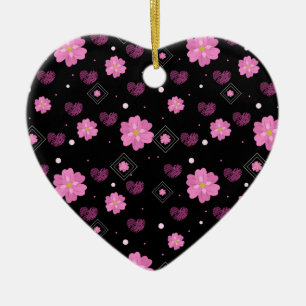 Flowers Love Valentine Pattern Ceramic Ornament