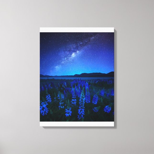 Flowers | Lupines Blooming  at Night Lake Tekapo Canvas Print (Front)