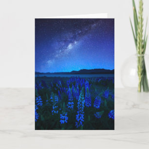 Flowers   Lupines Blooming  at Night Lake Tekapo Card