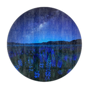 Flowers Lupines Blooming at Night Lake Tekapo Cutting Board