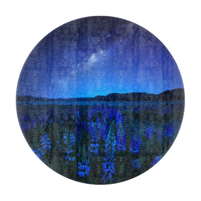 Flowers | Lupines Blooming  at Night Lake Tekapo Cutting Board (Front)
