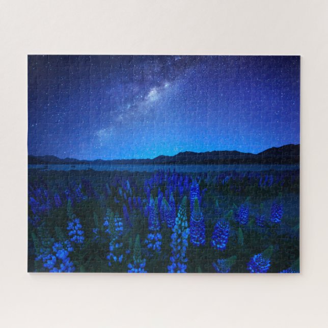 Flowers | Lupines Blooming  at Night Lake Tekapo Jigsaw Puzzle (Horizontal)