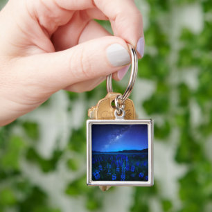 Flowers Lupines Blooming at Night Lake Tekapo Keychain