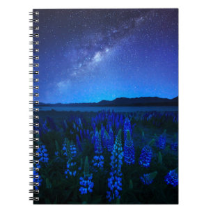 Flowers   Lupines Blooming  at Night Lake Tekapo Notebook