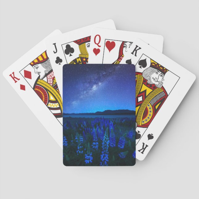 Flowers | Lupines Blooming  at Night Lake Tekapo Playing Cards (Back)
