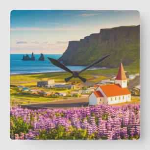 Flowers   Lupines in Bloom Southern Iceland Square Wall Clock