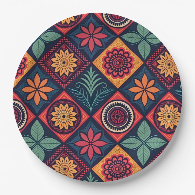 Flowers Magic Pattern Paper Plate (Front)