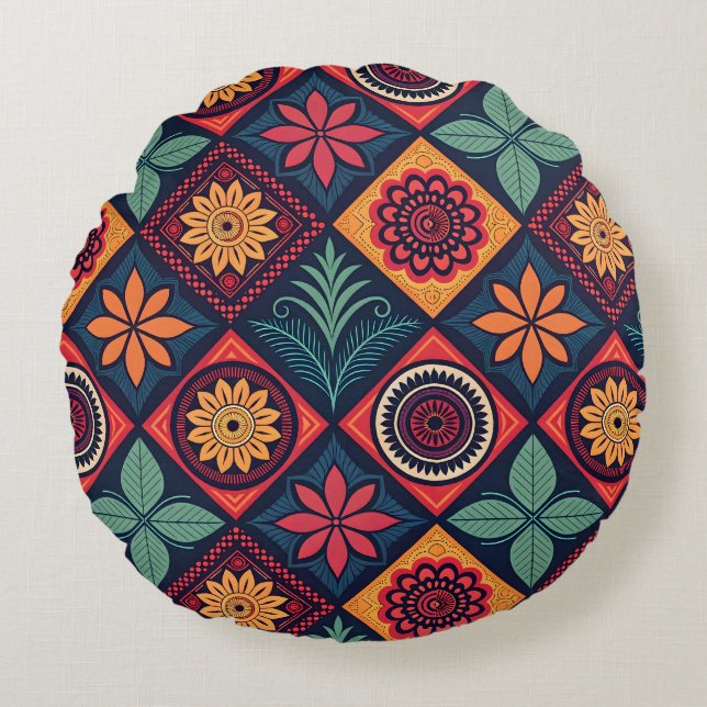 Flowers Magic Pattern Round Pillow (Front)