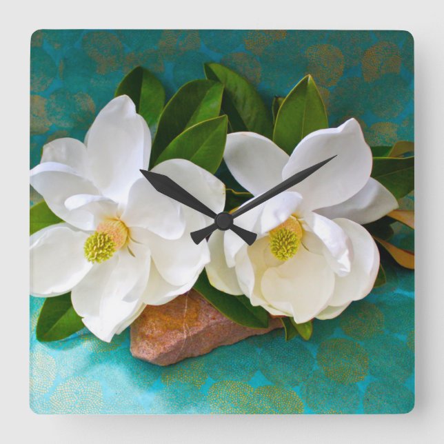 Flowers | Magnolia Flower Square Wall Clock (Front)