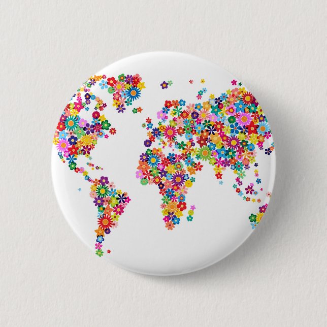 Flowers Map of the World Map 2 Inch Round Button (Front)