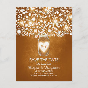 Flowers mason jar orange save the date postcards
