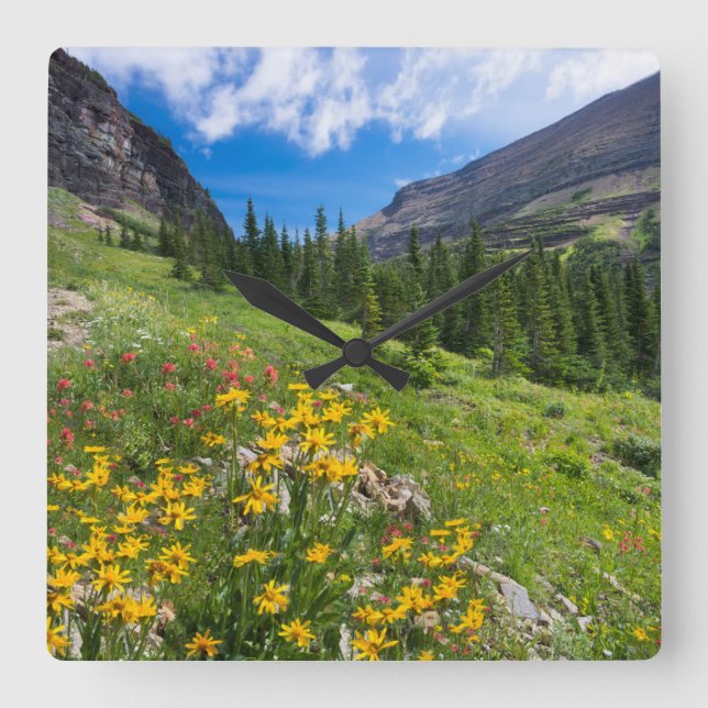 Flowers | Montana Flower Path Square Wall Clock (Front)