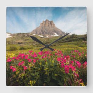 Flowers   Montana's Glacier National Park Square Wall Clock
