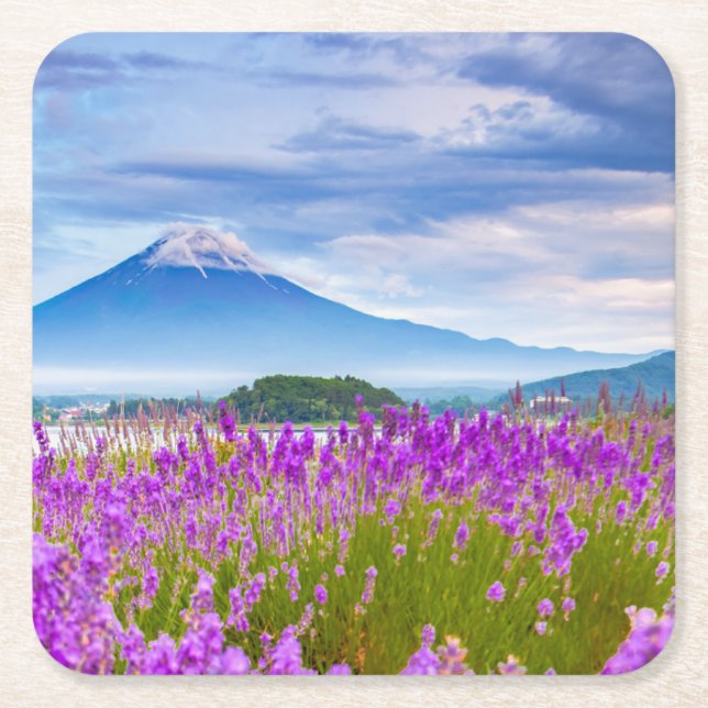 Flowers | Mount Fugi Japan Square Paper Coaster (Front)